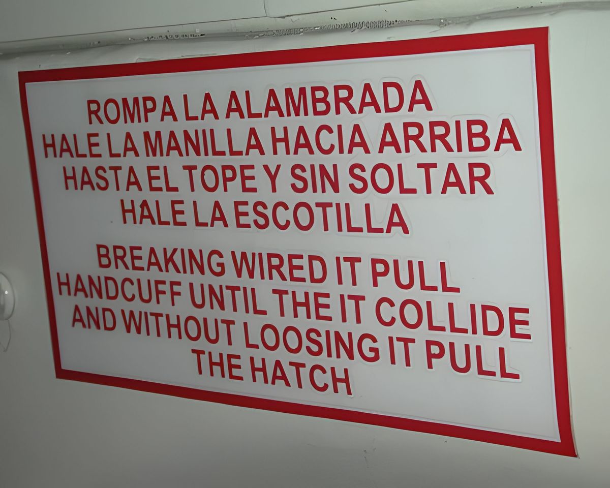 On the trip back to Havana the plane had this sign attached to the emergency exit door.