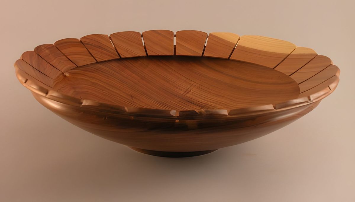 Type Wood?? 7 3/4 x 1 5/8 high This is another example of a classic petal bowl.
