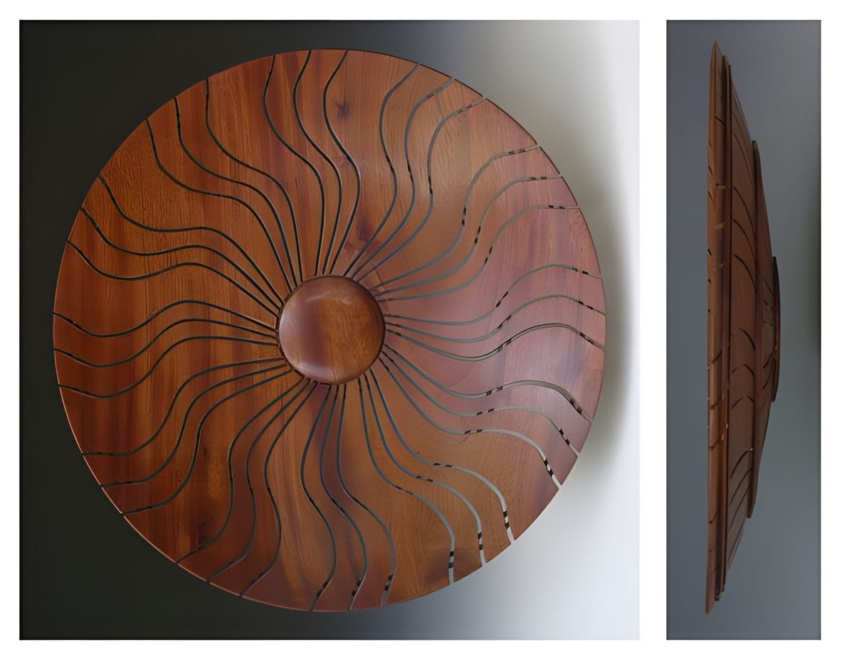 This piece, mahogany, was made using the same "wiggly square" jig.