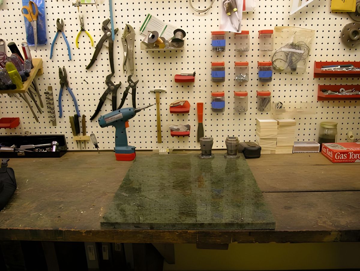 Workbench detail, marble work area