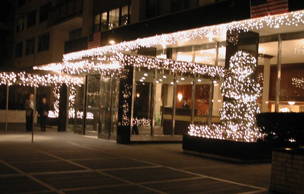 Christmas lights on West 72 and Central Park West.