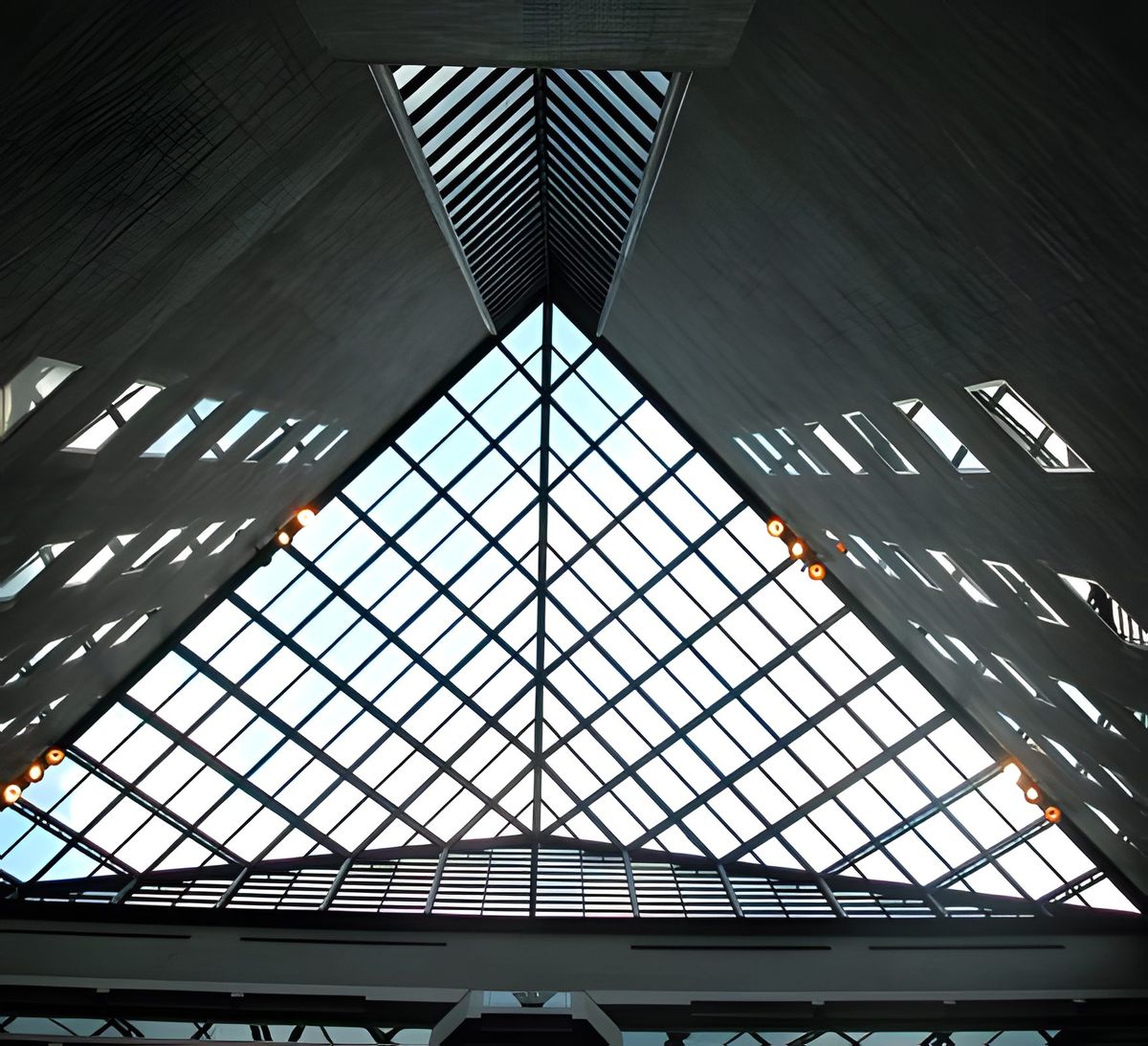 Atrium of a hospital building, looking straight up.