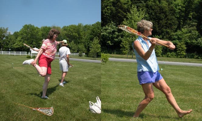 And here we are! Nancy getting out a few kinks--Trish in the background waiting for a pass--Polly about to hurl the…